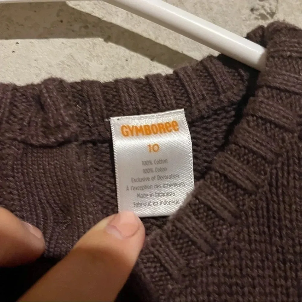 Gymboree Girls 10 Brown Knit Sweater Dress Yellow Flower Long Sleeves